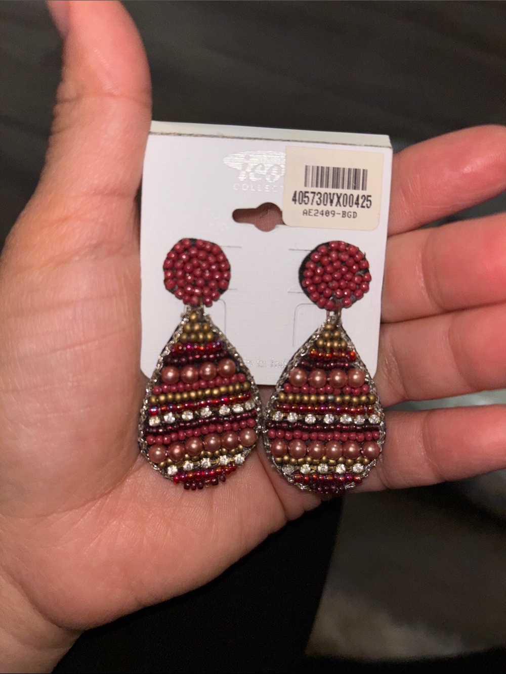Beaded Teardrop Statement Earrings - Red & Gold